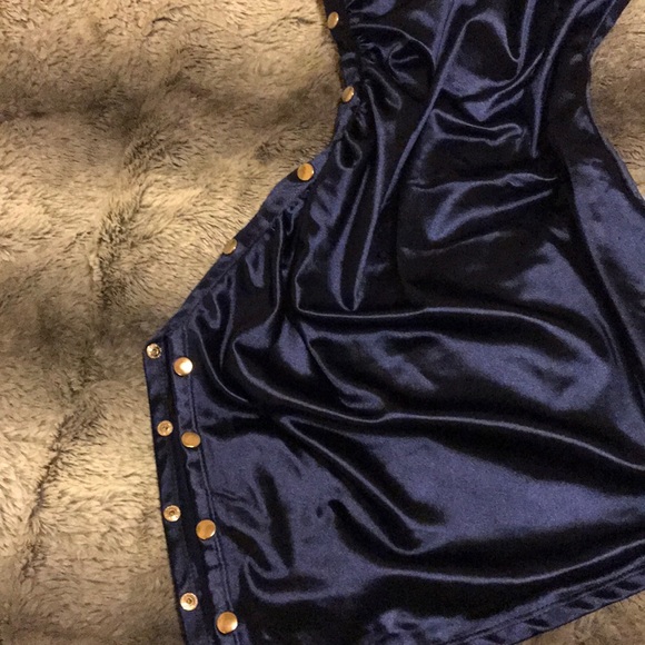 Rouched Blue Velvet Dress asymmetrical - Picture 2 of 3